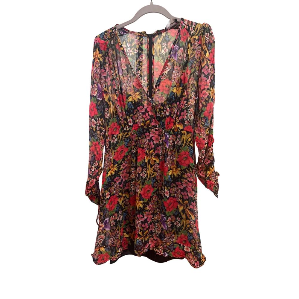 THE KOOPLES FLORAL PRINT SHEER WITH LINNING MINI DRESS SIZE 3